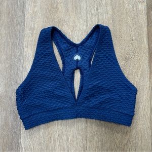 Booty by Brabants Croco Skin textured Deep V Sports Bra, Indigo, One Size